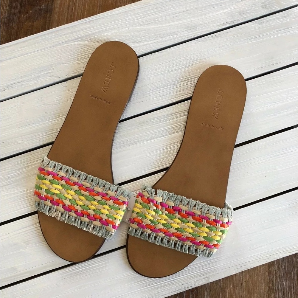 J Crew Women’s Slide Multi Colored Rafia Sandals